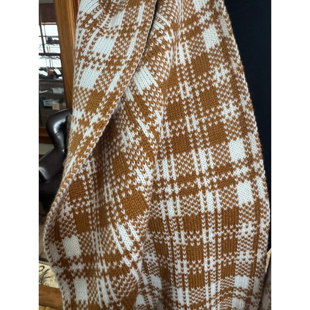 Timberland Brown & White Plaid Knit Scarf One Size Winter Accessory - Picture 13 of 13
